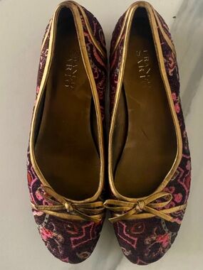Franco Sarto Women Embroidered Leather Ballet Flat Shoes 8 M Brown Balletcore